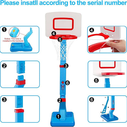 Toddler Basketball Hoop Indoor Mini Adjustable Basketball Goal with Ball Pump Outdoor Toys Backyard Game Outside Pool Basketball Toys for 1 2 3 4 Year Old Boy Girl Kid Toy Age 2-4 4-8 Birthday Gift