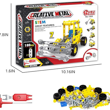 7 in 1 STEM Toys,Creative Set for Boys Age 8-12,Learning Engineering Kids Building Blocks Model Kits,Metal Construction Toys for Kids 8 9 10 11 12+ Year Old(180PCS No Motor)