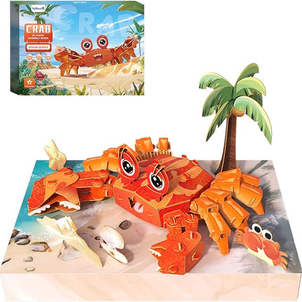 3D Paper Puzzle Model Kit for Adults & Kids Ages 8+,STEM Educational DIY Assembly Toy,Eco-Friendly Craft Gift for Home Decoration, Birthday Children's Day Gifts(Crab)