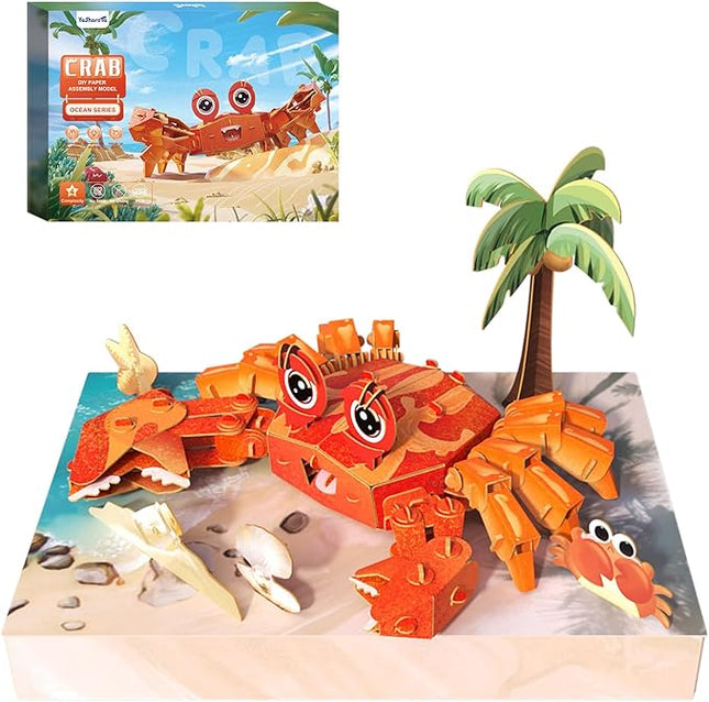 3D Paper Puzzle Model Kit for Adults & Kids Ages 8+,STEM Educational DIY Assembly Toy,Eco-Friendly Craft Gift for Home Decoration, Birthday Children's Day Gifts(Crab)