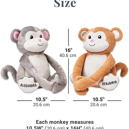 Let's Make Memories Personalized Hugging Plush Monkeys - for Couples - Stuffed Animal, Multi,30369451