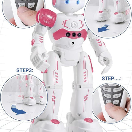 KingsDragon RC Robot Toys for Kids, Gesture & Sensing Remote Control Robot for Age 3 4 5 6 7 8 Year Old Boys Girls Birthday Present (Pink)
