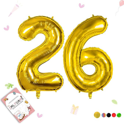 Smlpuame 40 inch Number Balloon 0-9 Gold Large Number 26 Balloons,Digital Balloons for Birthday Party Celebration Decorations Supplies, Helium Foil Number Balloons for Wedding Anniversary