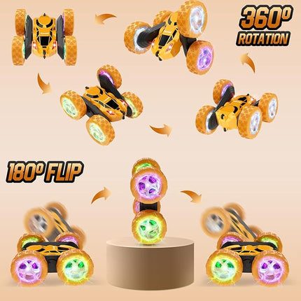 Remote Control Car, 360° Rotating 2.4GHz Fast Stunt RC Cars for Kids, Boy Toys Ages 6 7 8 9 10 Year Old, Gifts for Boys and Grils-Yellow