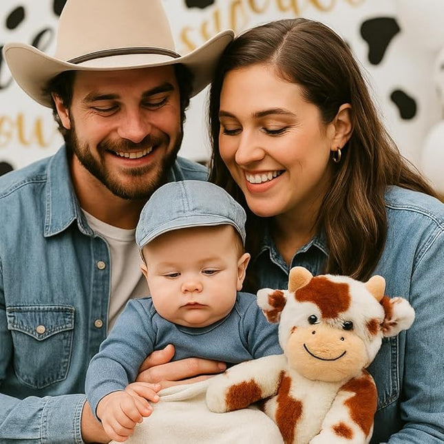 Hopearl Adorable Plush Cow Toy Floppy Dairy Cattle Soft Stuffed Animal Cute Birthday Gifts for Boys Girls Kids Toddlers, Dark Brown, 9''