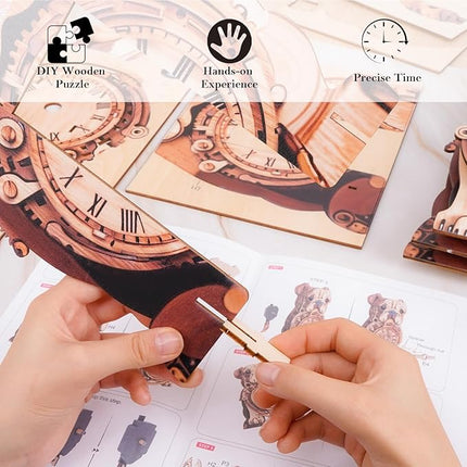 3D Wooden Puzzles for Adults Bulldog Clock - Model Building Kit ‌‌Wall Clock Puzzle Creative Craft Gift Home Deco for DIY Enthusiasts, Brain Teaser Building Set Birthday Gifts
