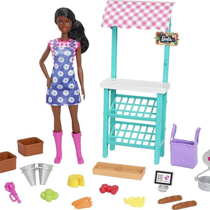 Barbie Farmers Market Playset, Barbie Doll (Brunette), Stand, Register, Vegetables, Bread, Cheese & Flowers, Great Toy for Ages 3 Years Old & Up