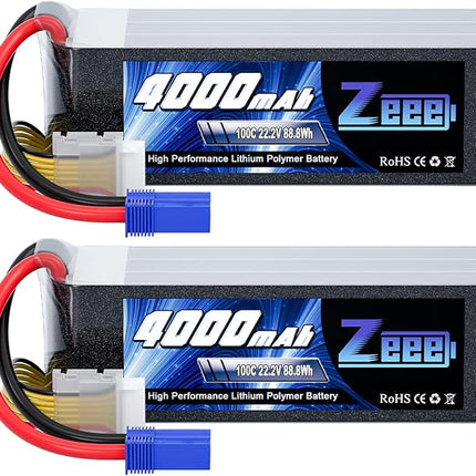 Zeee 6S Lipo Battery 4000mAh 22.2V 100C with EC5 Connector Soft Pack Battery for RC Airplane Helicopter RC Car Truck Tank Drone Racing Hobby(2 Pack)