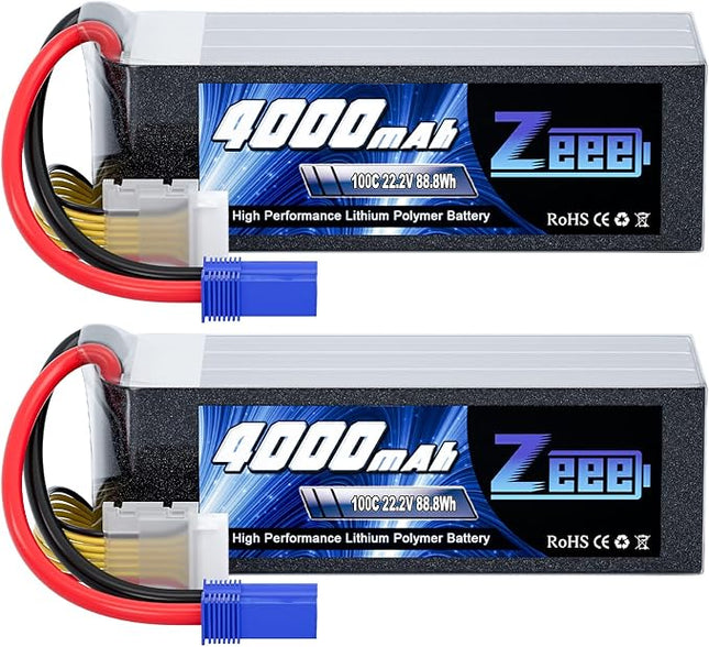 Zeee 6S Lipo Battery 4000mAh 22.2V 100C with EC5 Connector Soft Pack Battery for RC Airplane Helicopter RC Car Truck Tank Drone Racing Hobby(2 Pack)