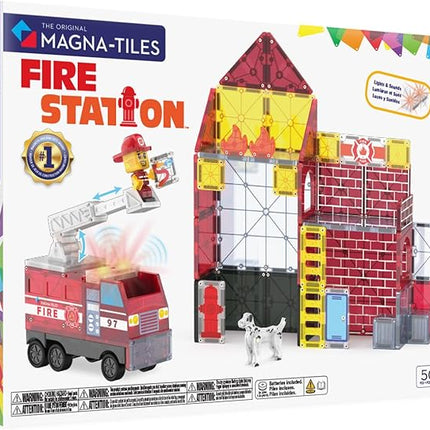 MAGNA-TILES Fire Station 50-Piece Magnetic Construction Set, The Original Magnetic Building Brand