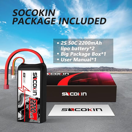 2S Lipo Battery 7.4V 50C 2200mAh Batteries with T-Plug Connector Plug Shorty Soft Case Battery for FPV Drone Quadcopter UAV Airplane Helicopter RC Car Truck Boat Truggy (2 Pack)