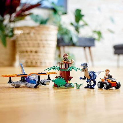 LEGO Jurassic World Velociraptor: Biplane Rescue Mission 75942, Dinosaur Toy for Preschool Kids, Featuring a Buildable Plane Toy, Posable Velociraptor, and Baby Raptor Delta (101 Pieces)