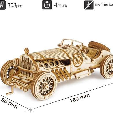ROKR 3D Wooden Puzzle for Adults Mechanical Car Model-DIY Building Vehicle Kits-Brain Teaser Toys-Gift for Men Women on Birthday/Christmas Day(Grand Prix Car)