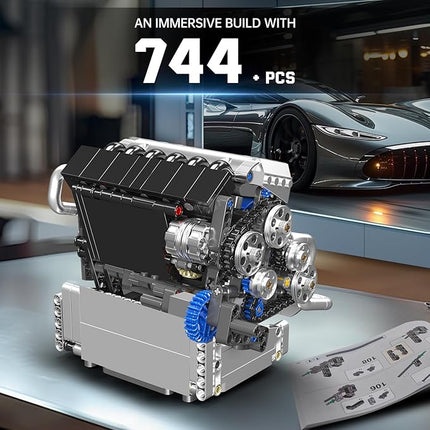 Mould King 10213 Car Engine Building Sets, Intelligent Chip Drive Engine Model Kit That Runs, Build Your Own STEM V8 Engine Model Toys for Age 14+/Adults Collections Home or Office Décor (744+ PCS)