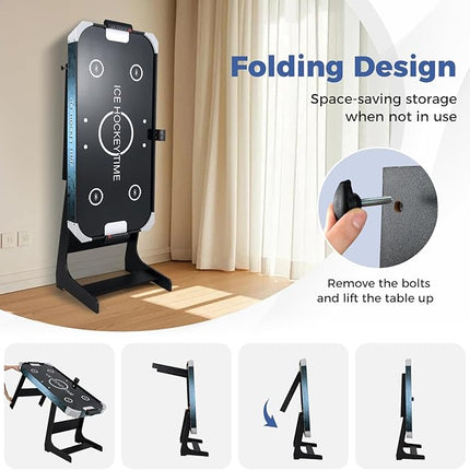 KOTEK Foldable Air Hockey Table, 56 Inch Air Table Hockey Game with Powerful 12V Motor, Digital Led Scoreboard for Kids & Adults, Hockey Game Table for Home, Game Room, Office