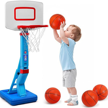 Toddler Basketball Hoop Indoor for Age 1-3, Adjustable Kids Basketball Hoop, Mini Basketball with 4 Balls for Outdoor Poolside, Birthday Christmas Sport Toys Gift for Baby Boys Girls Age 1 2 3 4