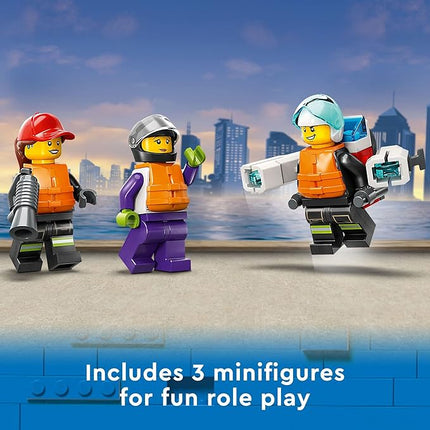 LEGO City Fire Rescue Boat 60373, Toy Floats on Water, with Jetpack, Dinghy and 3 Minifigures, Everyday Hero Toys for Kids, Boys and Girls Ages 5+, Multicolor