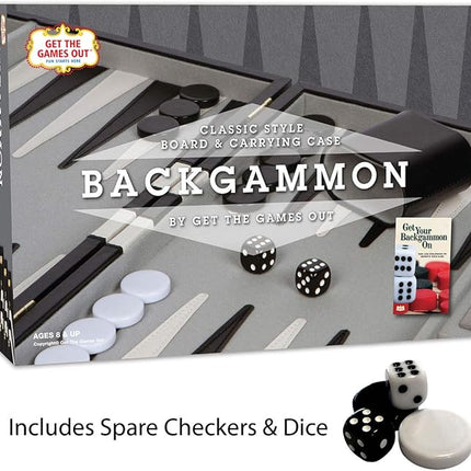 Get The Games Out Backgammon Set, Classic Board Game Case, 2 Players, Includes Strategy & Tip Guide, Perfect for Parties and Family Game Nights - Large, Black