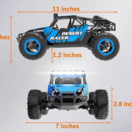 RACENT Remote Control Cars for Boys - 1:16 Scale 20kph Fast RC Truck All Terrain Off-Road Monster Truck Toy for Kids & Adults with 2 Rechargeable Batteries (Blue)
