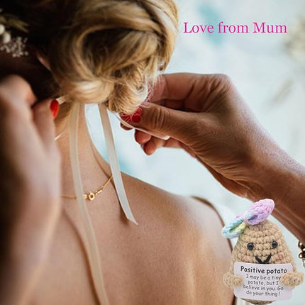 1 Pcs Positive Mini Funny Potato Holding Card Crochet Easter Birthday Christmas Mom Dad Sister Friend Wife Husband Colleauge College Students Coworkes Cheer Up Gift Decor