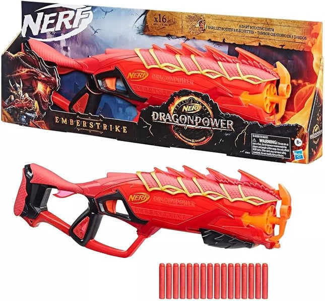 Nerf DragonPower Emberstrike Blaster, Inspired by Dungeons and Dragons, 8-Dart Drum, 16 Nerf Darts, Dart Storage