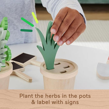 Fisher-Price Wood Pretend Play Toy Herb Garden & Tools Set, 12-Piece Wooden Playset for Preschool Kids Ages 3+ Years