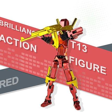 Assembly Completed T13 3D Printed Action Figures,Dummy 13 Robot 13 Movable N13 Action Figure, Lucky 13 Gift for Collectors Desktop Decorations for Game Lovers Toy (Metallic Red)