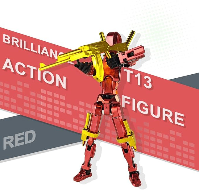 Assembly Completed T13 3D Printed Action Figures,Dummy 13 Robot 13 Movable N13 Action Figure, Lucky 13 Gift for Collectors Desktop Decorations for Game Lovers Toy (Metallic Red)