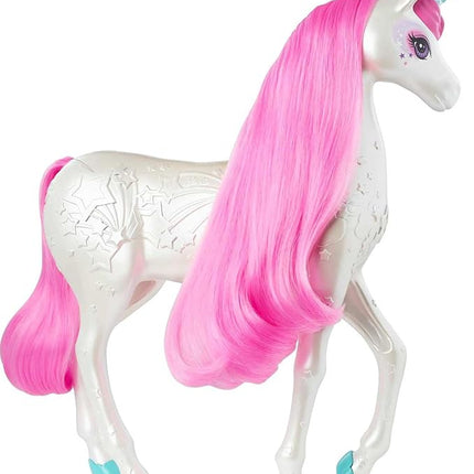 Barbie Dreamtopia Unicorn, Brush 'n Sparkle Interactive Toy with Lights & Sounds, Magical Brush Accessory, White Unicorn with Pink Mane & Light-Up Stars