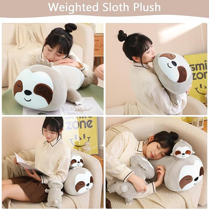 SQEQE Weighted Sloth Plush, Weighted Sloth Stuffed Animal, Cute Plushies Pillow Toy Gift for Kids Adults Brown 23.6 Inch, 3.1 Lbs