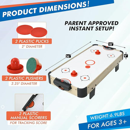 Table Top Air Hockey Table for Kids, 32” Mini Tabletop Air Hockey Game w/Electric Motor Fan, 2 Pushers and 2 Air Hockey Pucks, Great for Playing on The Floor, Tabletop