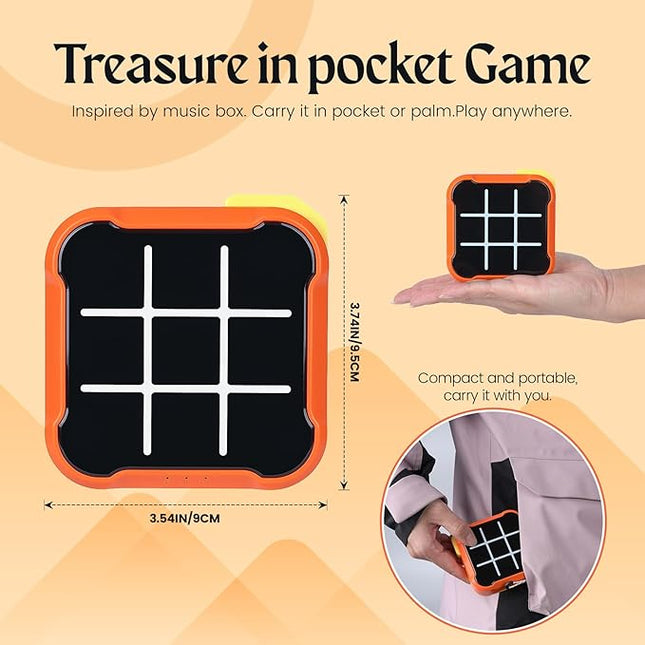 Tic Tac Toe Game, 4 in 1 Handheld Educational Game Machine, Electronic Tic Tac Toe Game for Education and Memory Growth, Home, Toy Board Game for Kids and Adults (Orange)