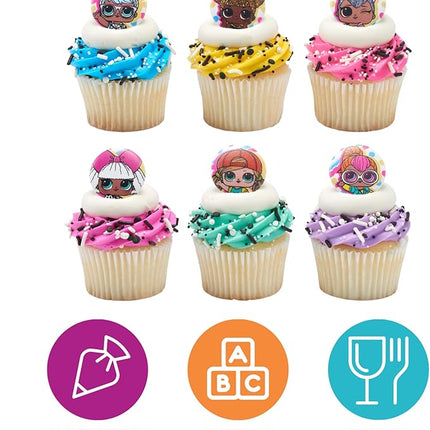 DecoPac L.O.L. Surprise! Rings, 24 L.O.L. Surprise Funseeker Cupcake Decorations Featuring 6 Different Dolls - 24 Pack
