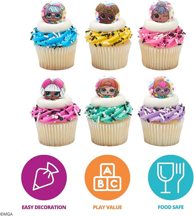 DecoPac L.O.L. Surprise! Rings, 24 L.O.L. Surprise Funseeker Cupcake Decorations Featuring 6 Different Dolls - 24 Pack