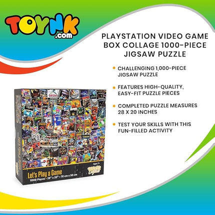 Toynk Video Game Box Collage Puzzle | Jigsaw Puzzle 1000 Pieces for Adults & Kids | Interactive and Fun Brain Teaser for Retro Gaming Enthusiast Featuring Classic PlayStation Box Art | 28x20 Inches
