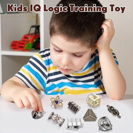 Wettarn 9 Pcs Metal Brain Teaser Puzzles Teaser 3D Steel Puzzle for Adults Unlock Interlocking Games IQ Education Smart Logic Test Toys for Adults Mind Challenge(Magic Style)