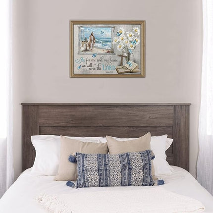 Christian Wooden Jigsaw Puzzle 500 Pieces for Adults - Scripture Art of Jesus Walking on Beach with Joshua 24:15 Bible Verse, Religious Gift for Stress Relief & Faith-Based Home Decor