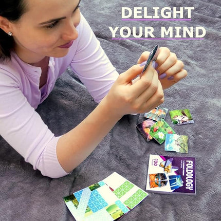 FOLDOLOGY - The Origami Puzzle Game! Brain Teasers for Tweens, Teens & Adults | Travel Game, Hands-On STEM Toy, Stocking Stuffer, Gift for Ages 10+ | Fold the Paper, Complete the Picture | 100 Puzzles