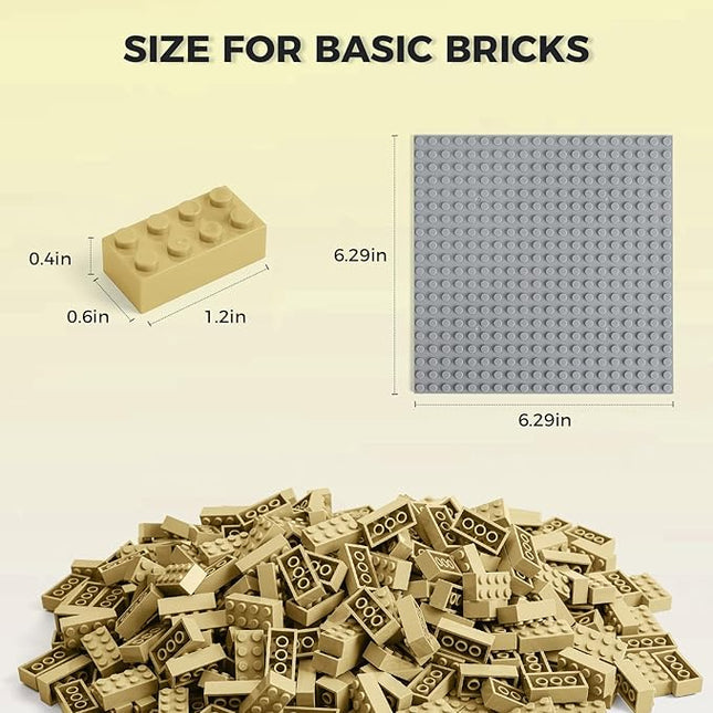 500 Piece Classic Building Bricks and 1 Gray Baseplate, 2x4 Bricks Bulk Creative Building Toys, Blocks Bulk for Kids Ages 6+, Sand(Samll Bricks, 1.25x0.62x0.47 in)