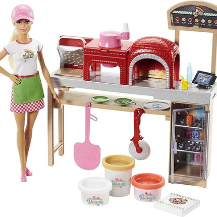 Barbie Careers Playset, Blonde Pizza Chef Doll with Toy Oven & Counter with Sliding Conveyer Belt, Molds, 3 Dough Colors & Accessories
