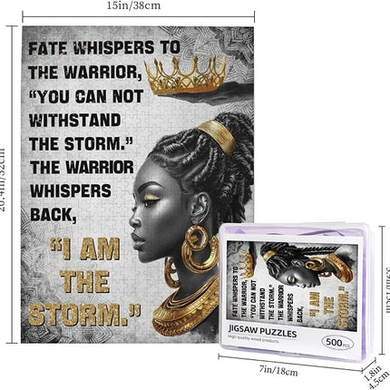 African American Jigsaw Puzzles 500 Pieces for Adults, I Am The Storm Crowned Queen Art, Black Woman Wooden Puzzle for Stress Relief, Challenging Brain Teaser & Home Decor