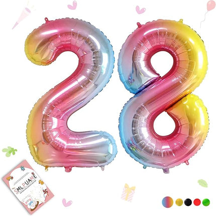 Smlpuame 40 Inch Number Balloons 0-9 Rainbow Gradient Large Number 28 Balloons, Digital Balloons for Birthday Party Celebration Decorations, Helium Foil Number Balloons for Wedding Anniversary