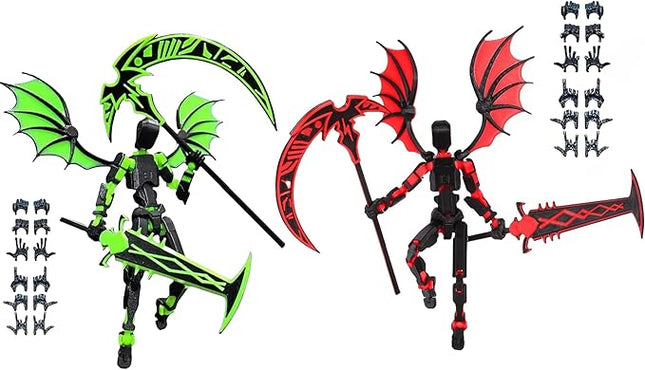Titan 13 Action Figures,(2Pack) Assembly Completed Dummy 13 Action Figures, Lucky T13 Action Figure, T13 Action Figure 3D Printed Multi-Jointed Movable, Green and Red Sickle