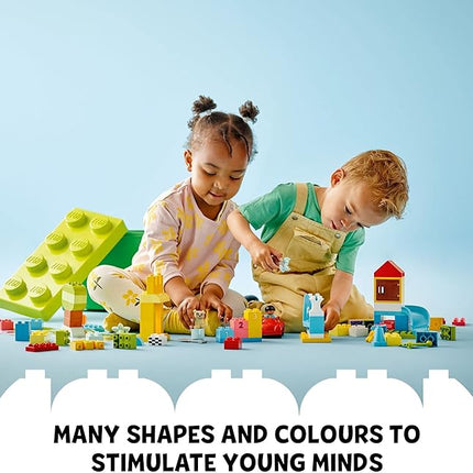 LEGO DUPLO Classic Deluxe Brick Box 10914 Starter Set - Features Storage Box, Bricks, Duplo Figures, Dog, and Car, Creative Play, Great Early Learning Toy for Toddlers Ages 18+ Months