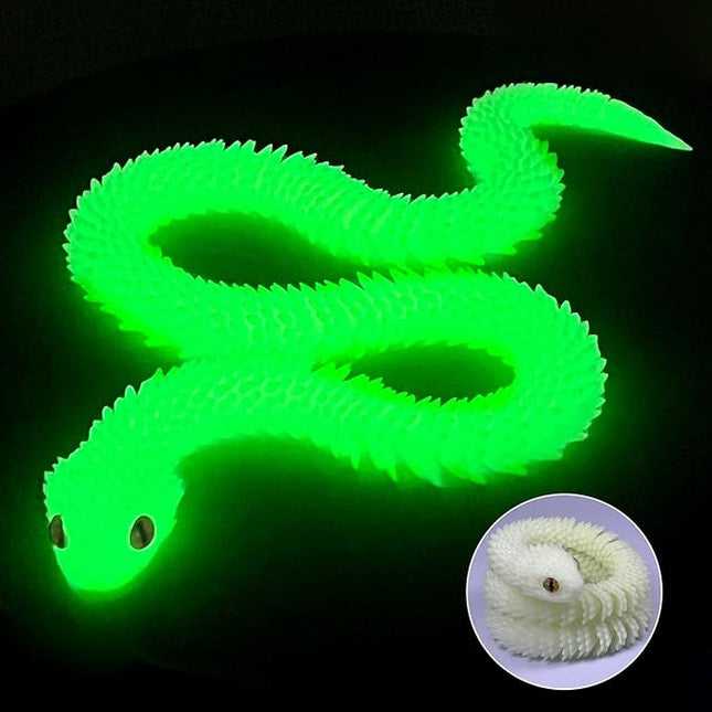 20.2 Inch 3D Printed Snake Toys,3D Printed Animals,3D Printed Toys,3-D Print Articulated Viper Collectible for Home Office Executive Desk Decoration (Luminous Green)