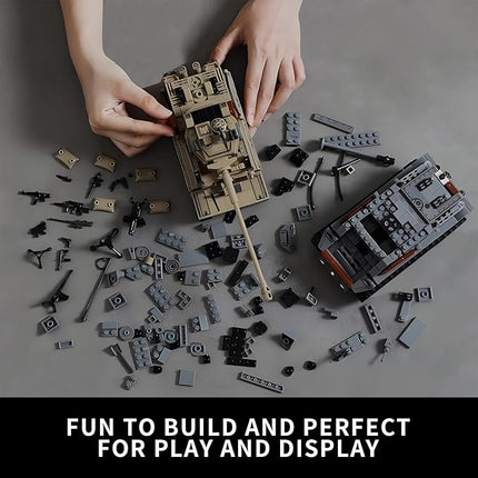 WW2 2 in 1 Army Tank Building Blocks Kit Create an American M4 Sherman & a German Tiger Tank Military Toy Sets Birthday for Age 6+ Children Teens Adults 1184 Pieces