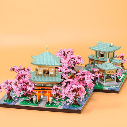 Cherry Blossom Micro Mini Building Block Sets Toy for Adults，Japanese Bonsai Tree House Architecture Gifts for Kids 14+（3809 Pieces）