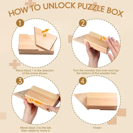 Zhanmai 2 Pack Christmas Puzzle Box Gift Wooden Magic Impossible Dovetail Box Secret Money Case Mini 3D Brain Teaser Case for Valentines Girlfriend Cash Adults Teens(Rectangle,Wood Color)