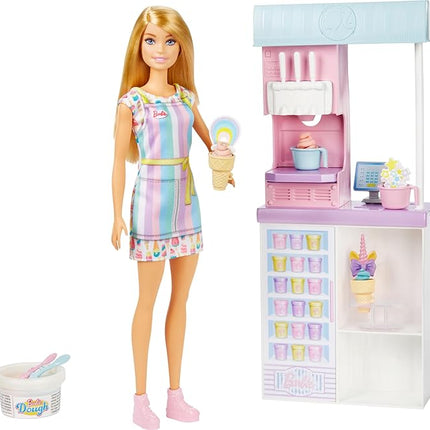 Barbie Careers Playset, Ice Cream Shop Set with Blonde Fashion Doll, Ice Cream Machine, Molds, Dough & Accessories