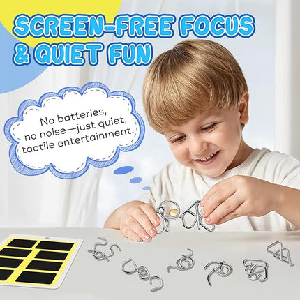 Metal Brain Teaser Puzzles Ring Educational Toys, Steel IQ Games Physics Mind Metal Puzzles for Adults, Unlock Interlock Game, Brain Teaser Puzzle for Party Favor Kids (C)